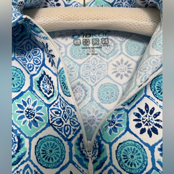 IBKUL Long Sleeve Zip Mock Neck Terra Seafoam Blue Shirt Adjustable Length Sz M - Picture 2 of 5